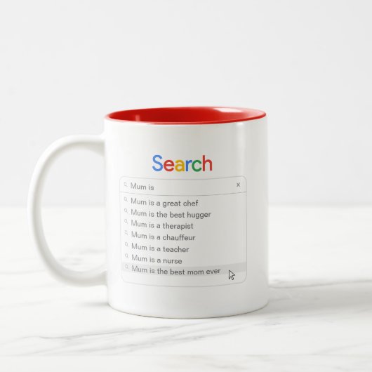 Funny Mum Search Custom Autocomplete Phrases Zweifarbige Tasse (Links)