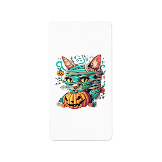 Funny Mummy Cat Halloween Adressaufkleber (Vorne)