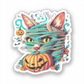 Funny Mummy Cat Halloween Aufkleber (Vorderseite)