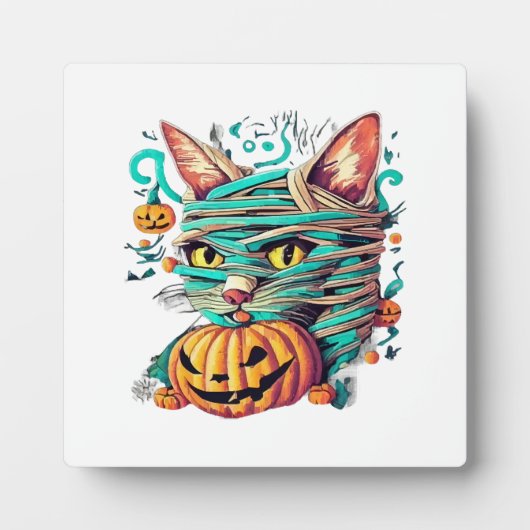 Funny Mummy Cat Halloween Fotoplatte (Vorderseite)
