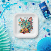Funny Mummy Cat Halloween Pappteller (Party)