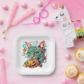 Funny Mummy Cat Halloween Pappteller (Party)