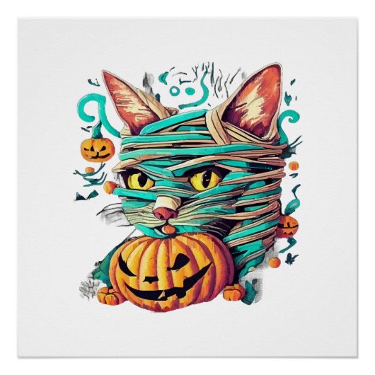 Funny Mummy Cat Halloween Poster (Vorderseite)