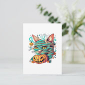 Funny Mummy Cat Halloween Postkarte (Stehend Vorderseite)