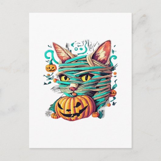 Funny Mummy Cat Halloween Postkarte (Vorderseite)