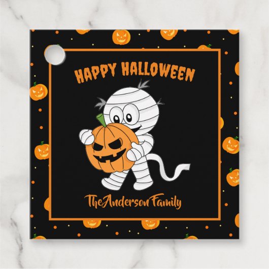 Funny Mummy Walking mit Halloween Pumpkin Party Geschenkanhänger (Vorderseite)