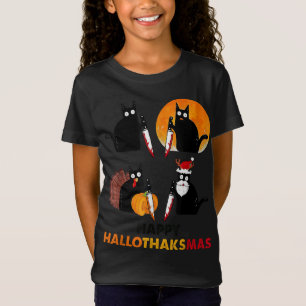 Funny Murderous Cat Turkey Hallo-Danksagungen Than T-Shirt