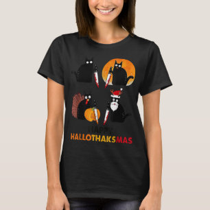 Funny Murderous Cat Turkey Hallo-Danksagungen Than T-Shirt