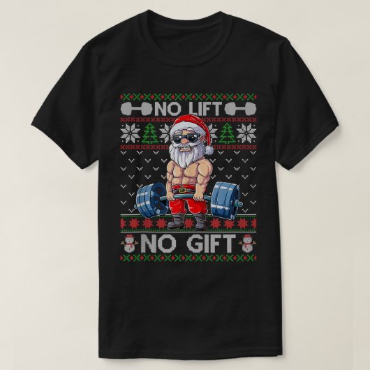 Funny Muscle Santa Lifting Christmas Ugly Christma T-Shirt (Design vorne)