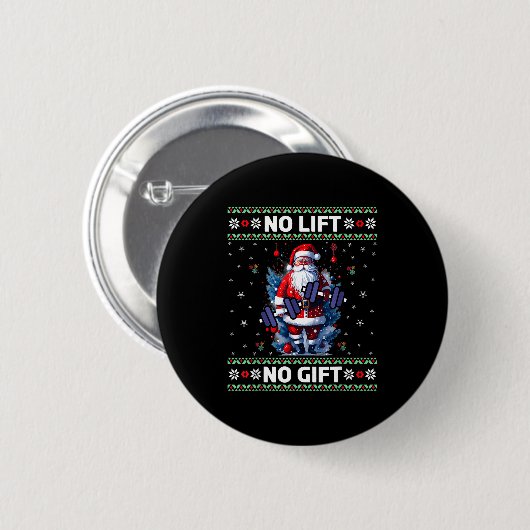 Funny Muscle Santa Lifting Ugly Christmas Sweater Button (Vorne & Hinten)