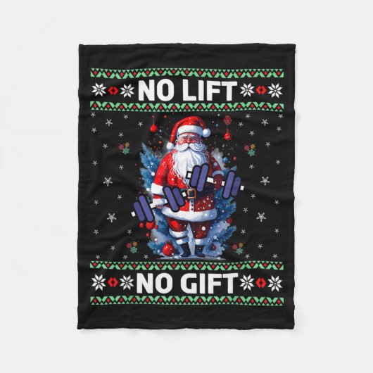Funny Muscle Santa Lifting Ugly Christmas Sweater Fleecedecke (Vorderseite)