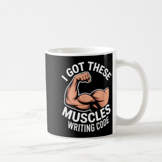 Funny muscles writing code saying programmer Funny Kaffeetasse (Rechts)