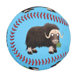 Funny muse ox Cartoon Illustration Baseball