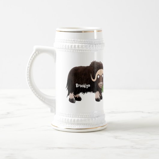 Funny muse ox Cartoon Illustration Bierglas (Links)