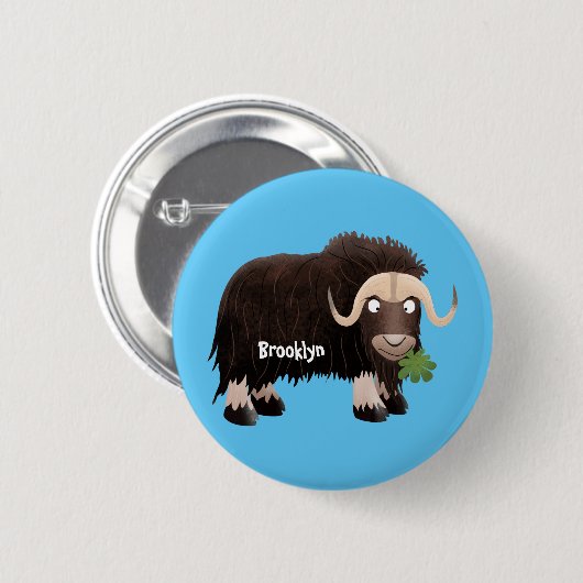 Funny muse ox Cartoon Illustration Button (Vorne & Hinten)