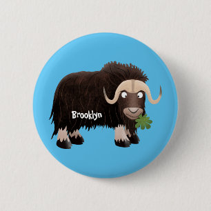 Funny muse ox Cartoon Illustration Button