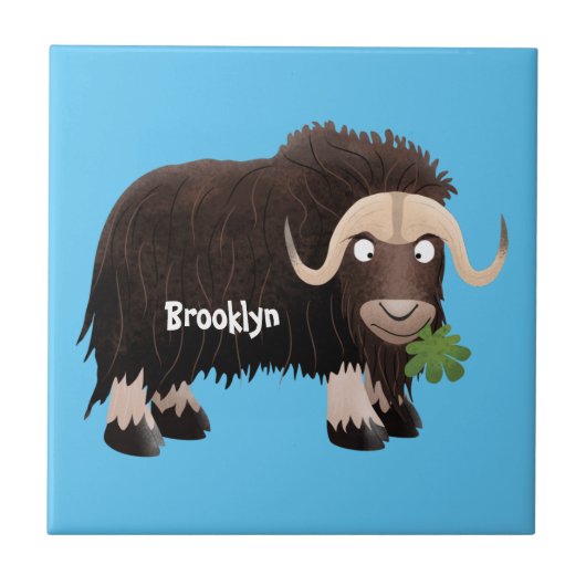 Funny muse ox Cartoon Illustration Fliese (Vorderseite)