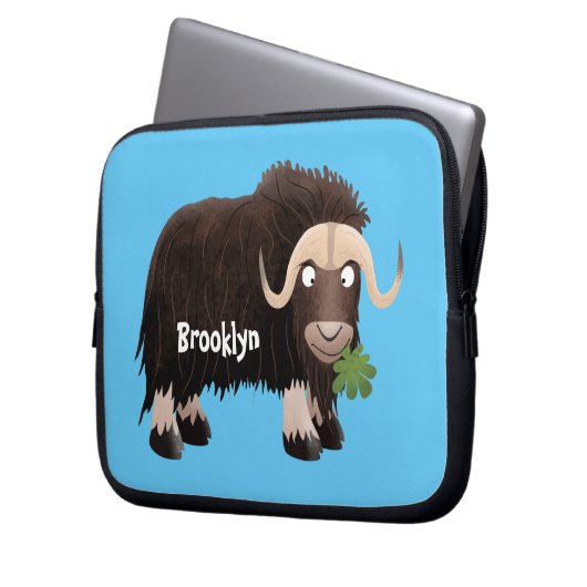 Funny muse ox Cartoon Illustration Laptopschutzhülle (Vorderseite Links)