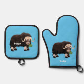 Funny muse ox Cartoon Illustration Ofenhandschuh & Topflappen-Set (Vorderseite)