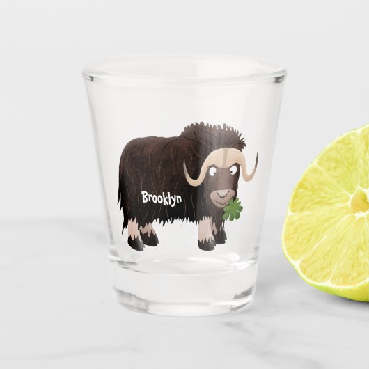 Funny muse ox Cartoon Illustration Schnapsglas (Vorderseite)