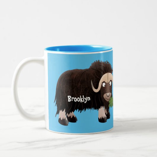 Funny muse ox Cartoon Illustration Zweifarbige Tasse (Links)