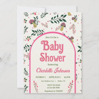 Funny Mushrooms und Fairy Tale Garden Babydusche Einladung