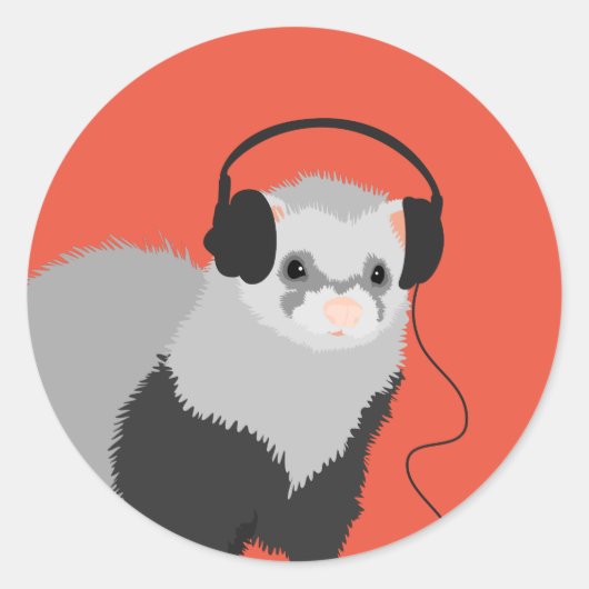 Funny Music Lover Ferret Runder Aufkleber (Vorderseite)