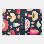 Funny musroom Pink Blue Isometric Muster Geschirrtuch (Horizontal)