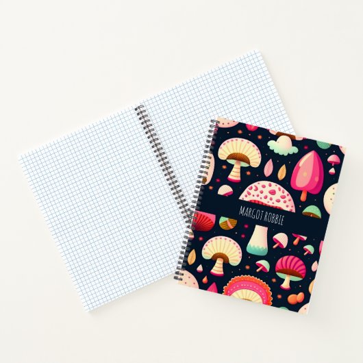 Funny musroom Pink Blue Isometric Muster Notizblock (Innenseite)