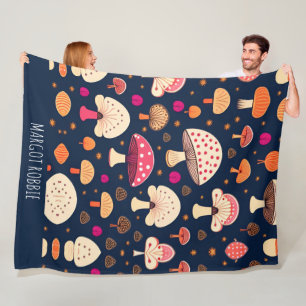 Funny musroom Pink Blue Watercolor Muster Fleecedecke