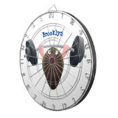 Funny mussel arbeitet an Cartoon Illustration Dartscheibe (Vorderseite rechts)