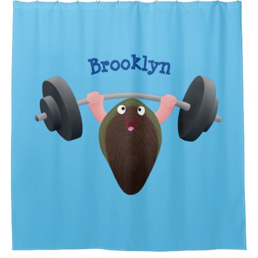 Funny mussel arbeitet an Cartoon Illustration Duschvorhang (Vorderseite)