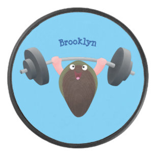 Funny mussel arbeitet an Cartoon Illustration Eishockey Puck