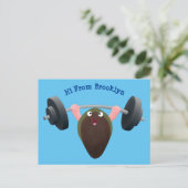 Funny mussel arbeitet an Cartoon Illustration Postkarte (Stehend Vorderseite)