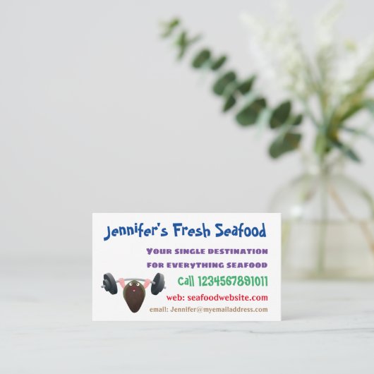 Funny mussel arbeitet an Cartoon Illustration Visitenkarte (Stehend Vorderseite)