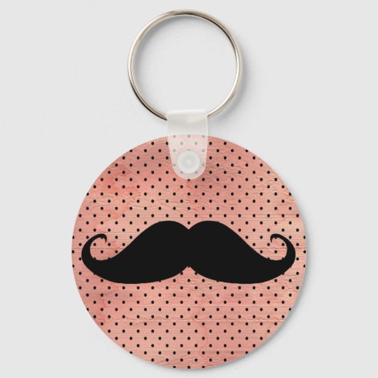 Funny Mustache auf Niedlichem rosa Polka Dot Hinte Schlüsselanhänger (Vorderseite)