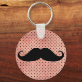 Funny Mustache auf Niedlichem rosa Polka Dot Hinte Schlüsselanhänger (Vorderseite)