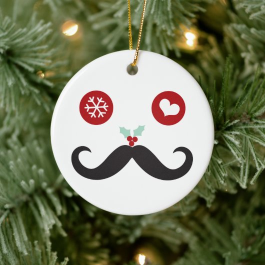 Funny Mustache Face Weihnachten Niedlicher Feierta Keramikornament (Baum)