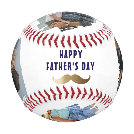 Funny Mustache Happy Vatertag 4 Foto Baseball (Rückseite)