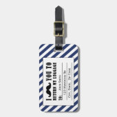 FUNNY MUSTACHE LUGGAGE TAG | BLUE STRIPES GEPÄCKANHÄNGER (Vorderseite vertikal)