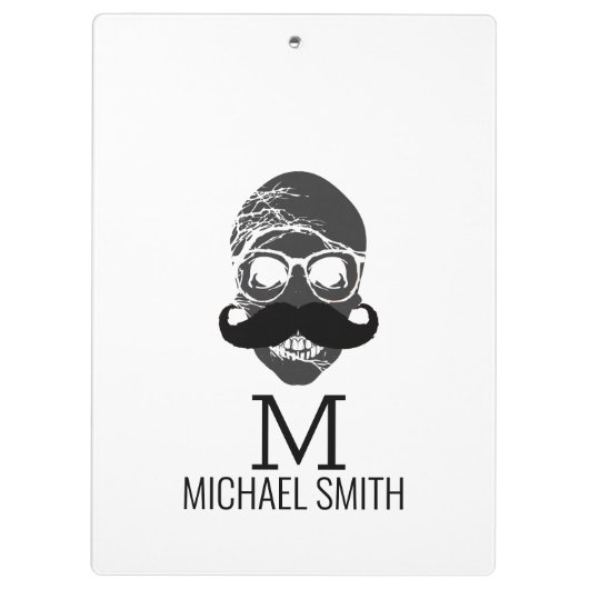 Funny Mustache Monogram #2 Klemmbrett (Rückseite)