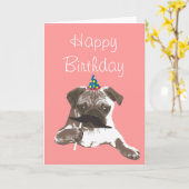 Funny Mustache Mops Happy Birthday Card Karte (Gelbe Blume)