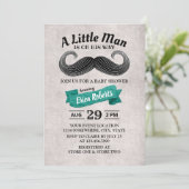 Funny Mustache Niedlich Little Man Aquamarin Baby  Einladung (Stehend Vorderseite)