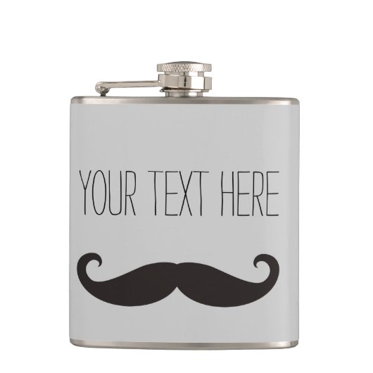 Funny Mustache / Schnurbart + Ihr Text Flachmann (Vorderseite)