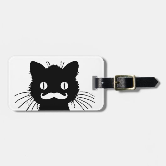 FUNNY MUSTACHE, SCHWARZE KATZE GEPÄCKANHÄNGER (Vorderseite horizontal)