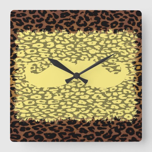 Funny Mustache und Leopard Quadratische Wanduhr (Vorderseite)