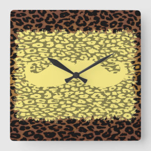 Funny Mustache und Leopard Quadratische Wanduhr