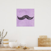 Funny Mustache Zeichne mit Lila Polka-Punkten Poster (Küche)