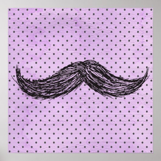 Funny Mustache Zeichne mit Lila Polka-Punkten Poster (Vorne)