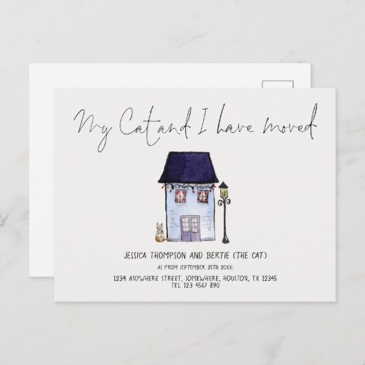 Funny My Cat und ich haben verschoben Script neue  Ankündigungspostkarte (Vorne/Hinten)